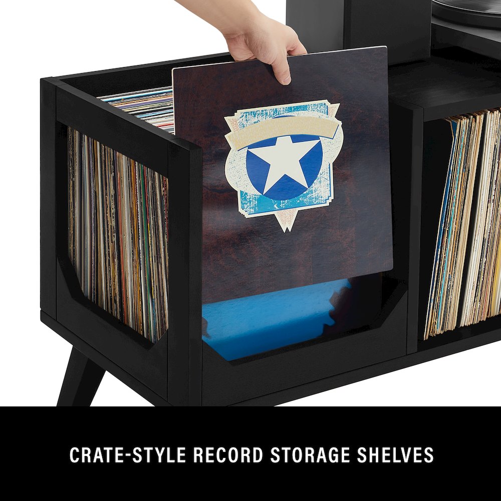 Asheville Low Record Player Stand With Vinyl Storage. Picture 9