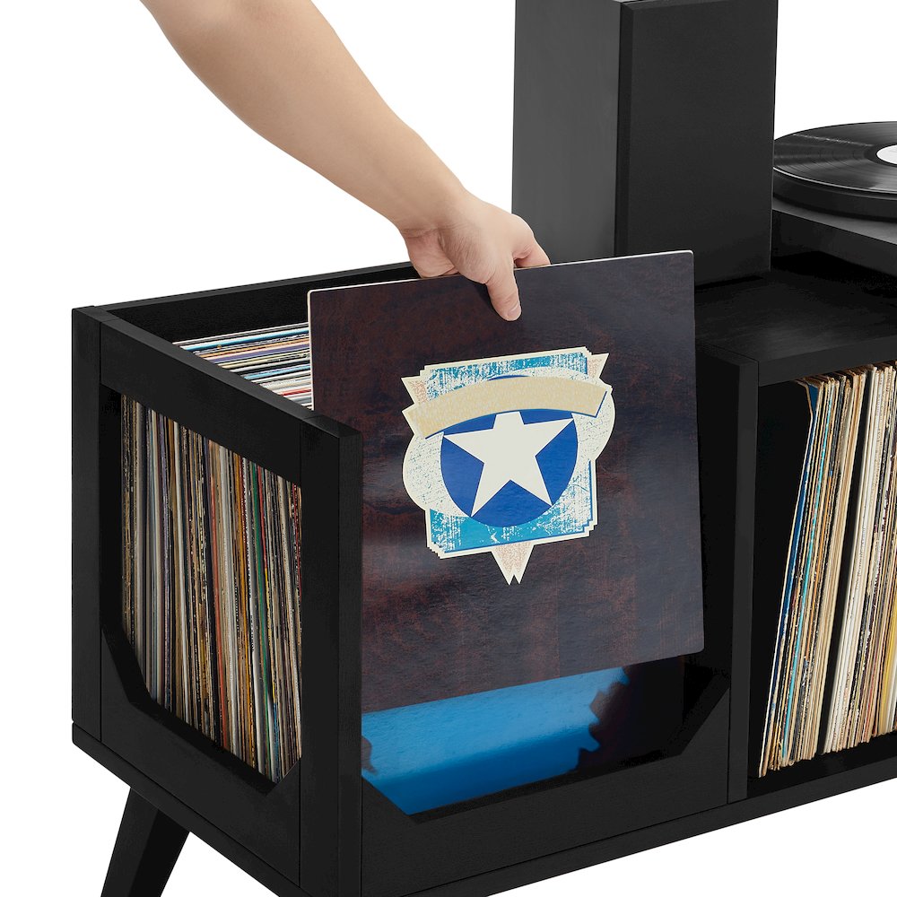Asheville Low Record Player Stand With Vinyl Storage. Picture 11