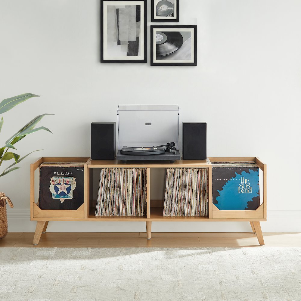 Asheville Low Record Player Stand With Vinyl Storage Natural. Picture 6