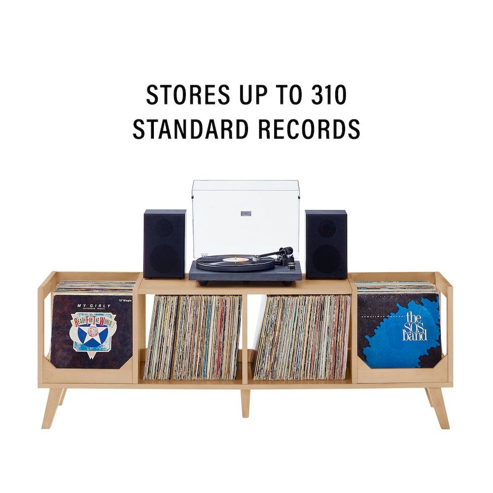 Asheville Low Record Player Stand With Vinyl Storage Natural. Picture 8