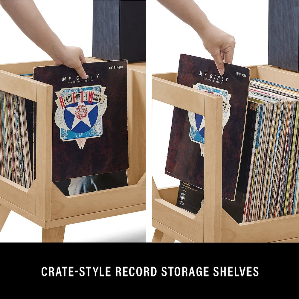 Asheville Low Record Player Stand With Vinyl Storage Natural. Picture 9