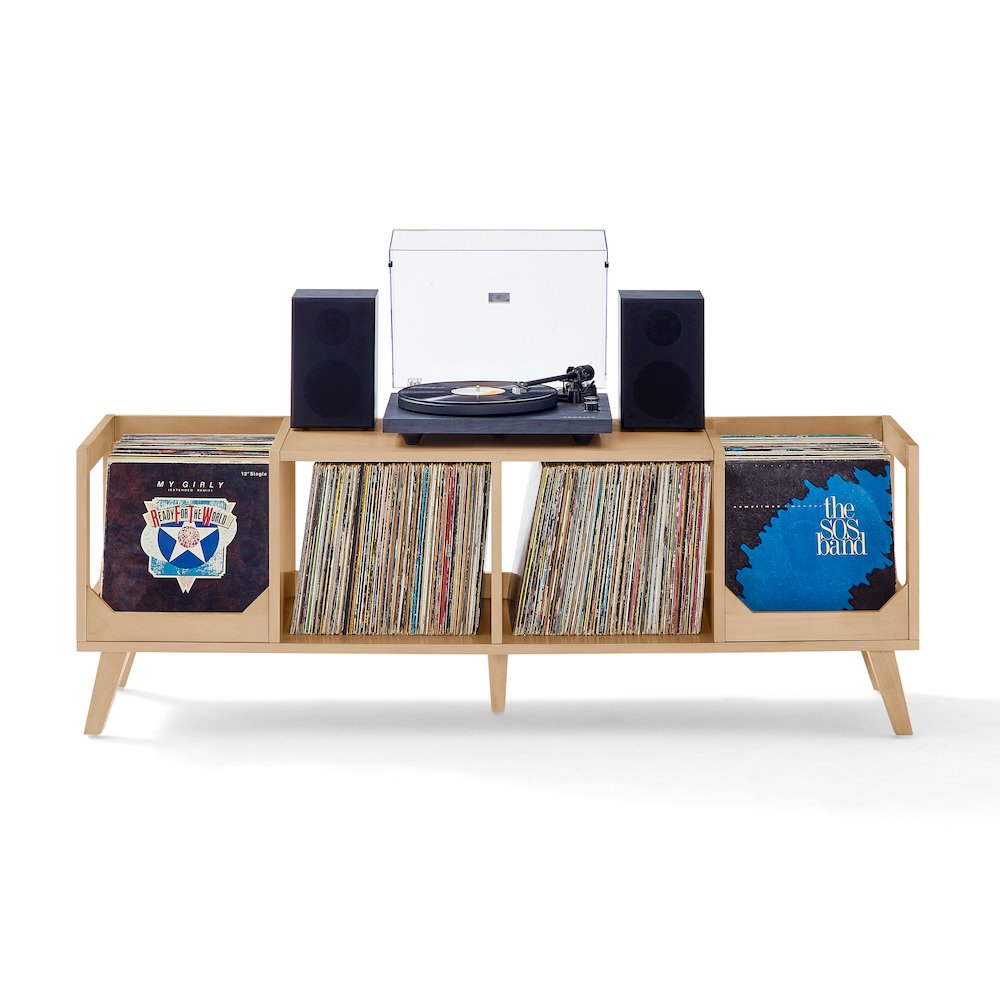 Asheville Low Record Player Stand With Vinyl Storage Natural. Picture 1