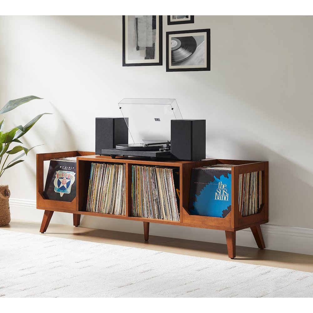 Asheville Low Record Player Stand With Vinyl Storage. Picture 5