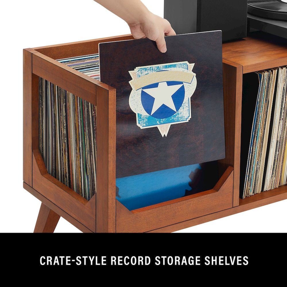 Asheville Low Record Player Stand With Vinyl Storage. Picture 9