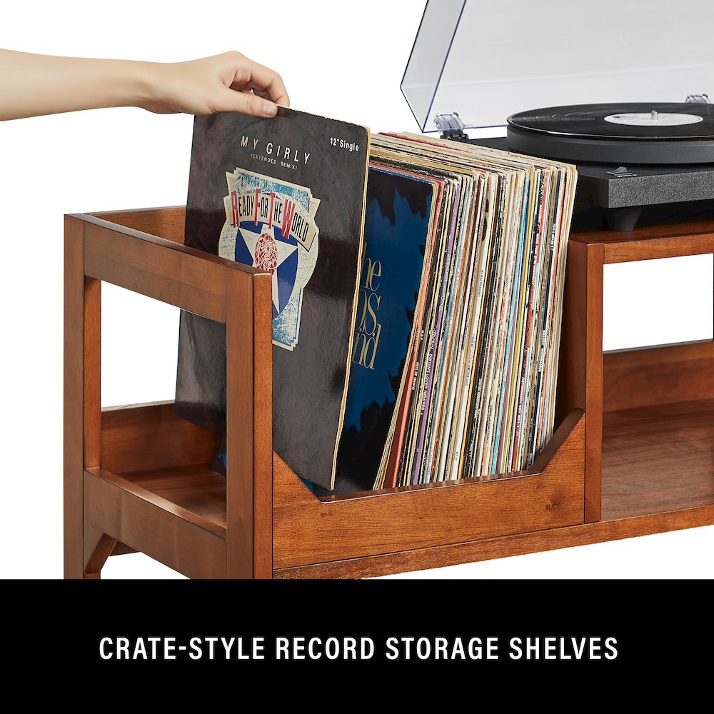 Asheville Low Record Player Stand With Vinyl Storage. Picture 8