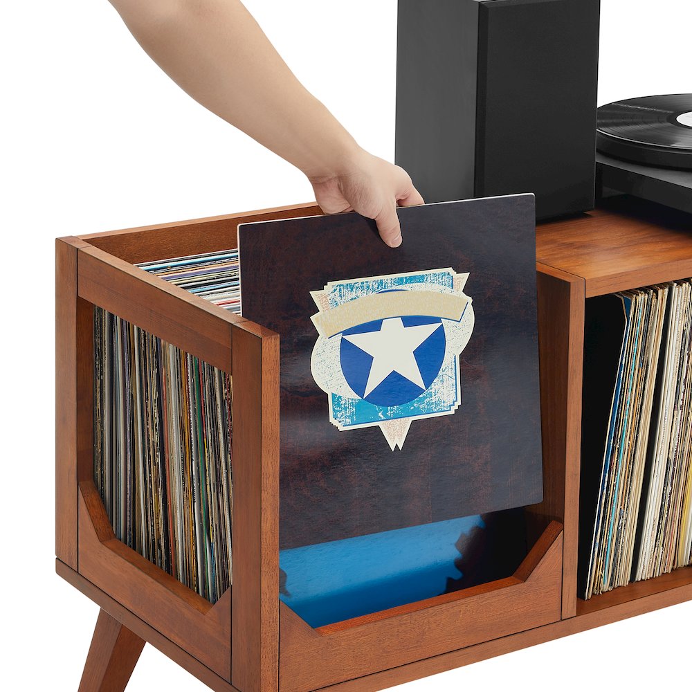 Asheville Low Record Player Stand With Vinyl Storage. Picture 13