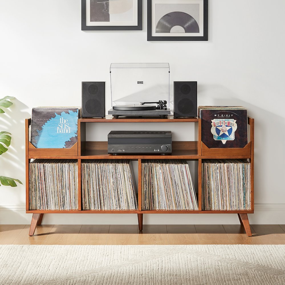 Asheville Xl Record Player Stand With Vinyl Storage Walnut. Picture 6