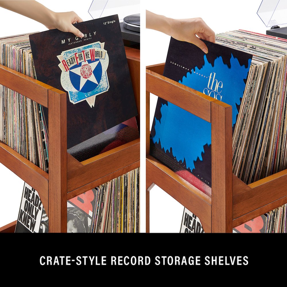 Asheville Xl Record Player Stand With Vinyl Storage Walnut. Picture 10