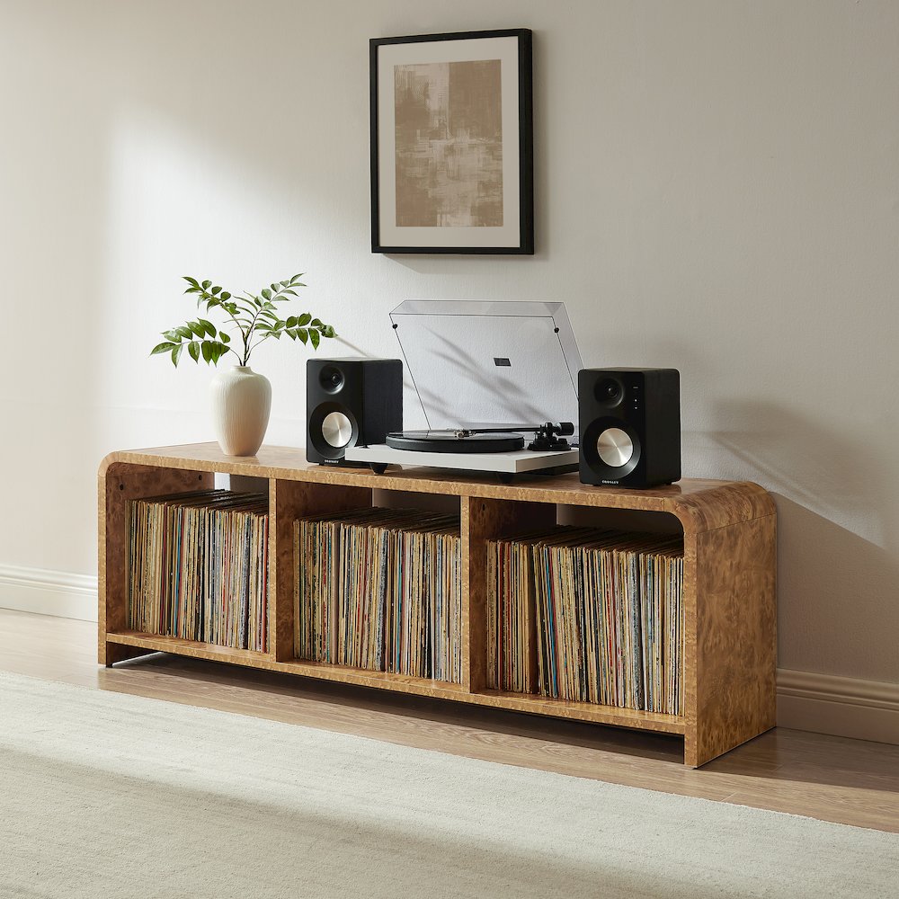 Ingrid Large Record Player Stand With Vinyl Storage Maple. Picture 4