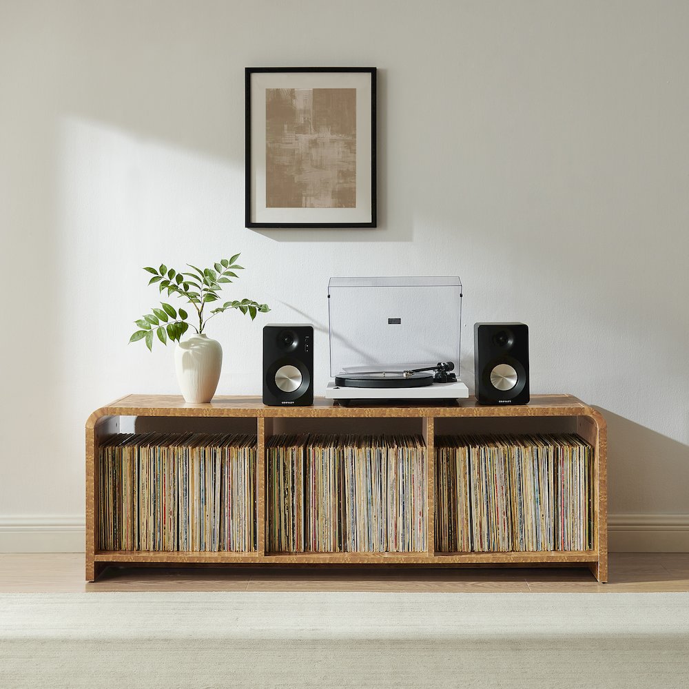 Ingrid Large Record Player Stand With Vinyl Storage Maple. Picture 5