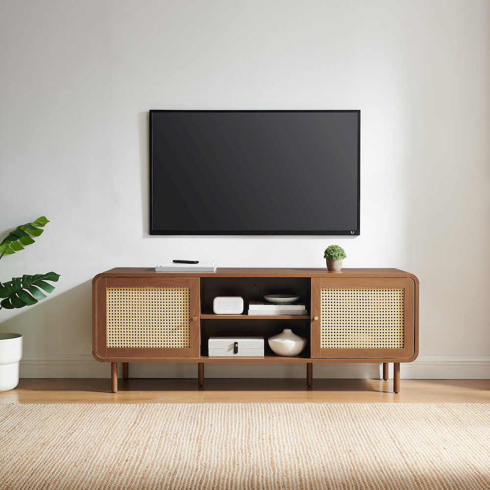 Nora Modern Record Player Cabinet With Vinyl Storage, Rattan Turntable Stand. Picture 5