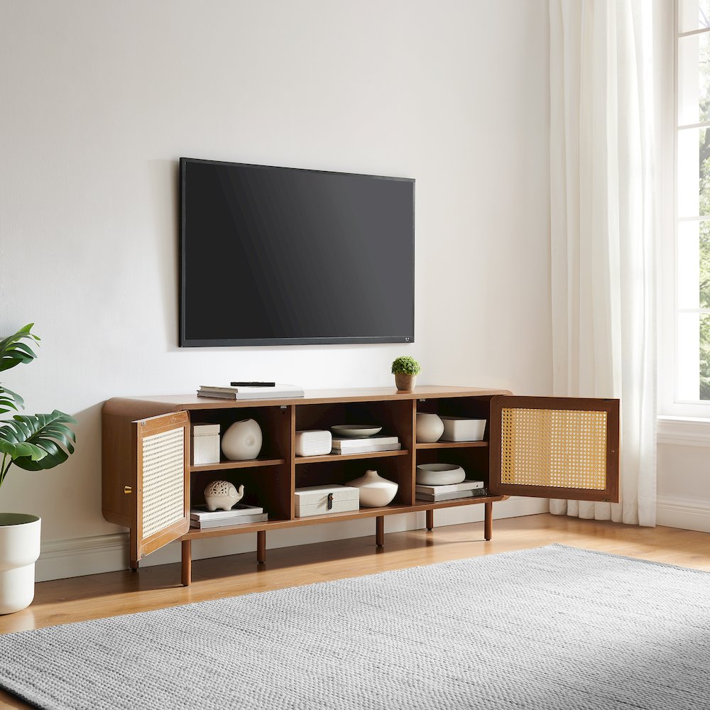 Nora Modern Record Player Cabinet With Vinyl Storage, Rattan Turntable Stand. Picture 6