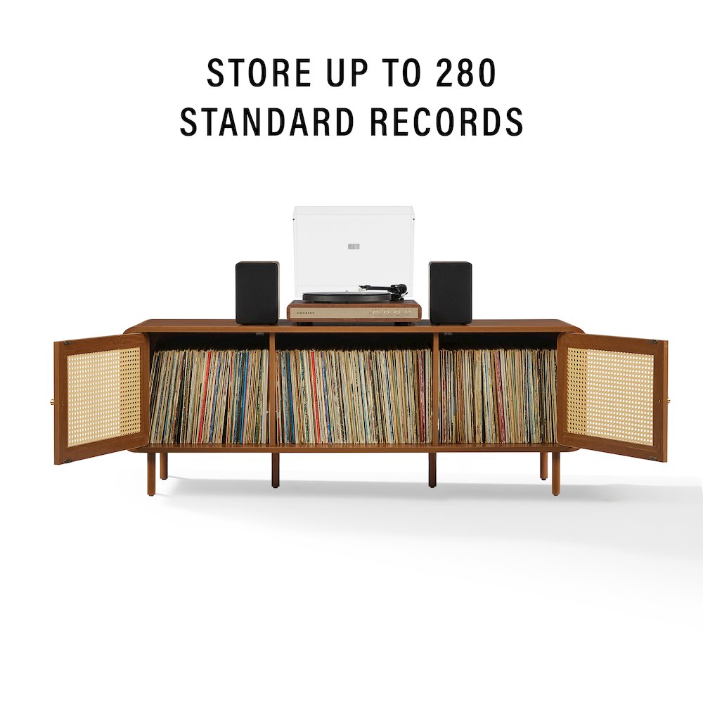 Nora Modern Record Player Cabinet With Vinyl Storage, Rattan Turntable Stand. Picture 8