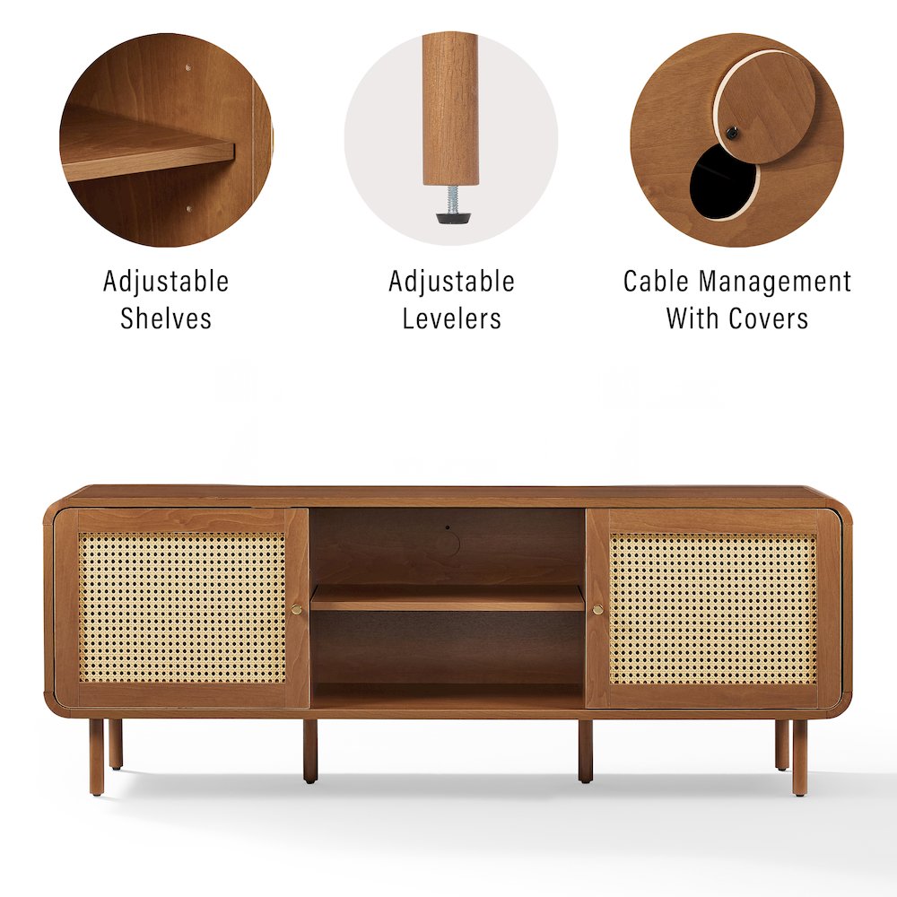 Nora Modern Record Player Cabinet With Vinyl Storage, Rattan Turntable Stand. Picture 9