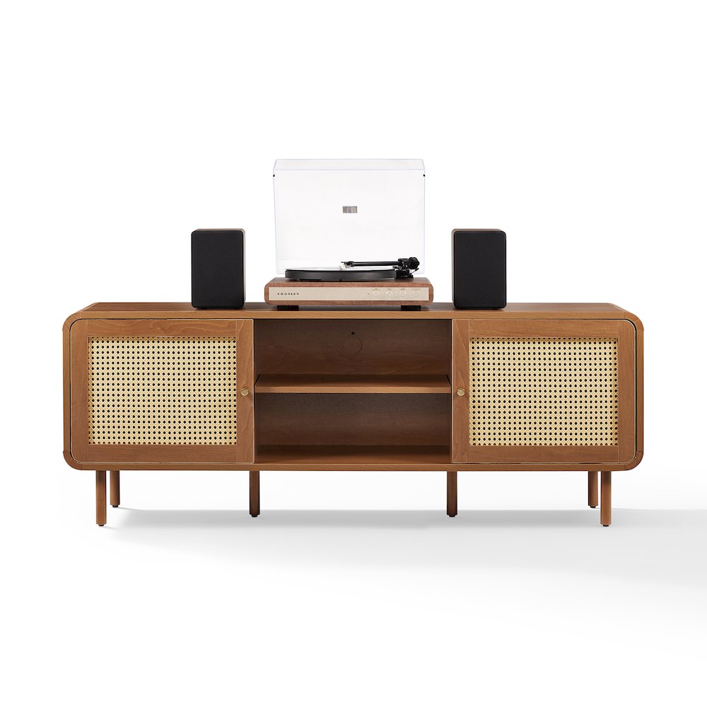 Nora Modern Record Player Cabinet With Vinyl Storage, Rattan Turntable Stand. Picture 3