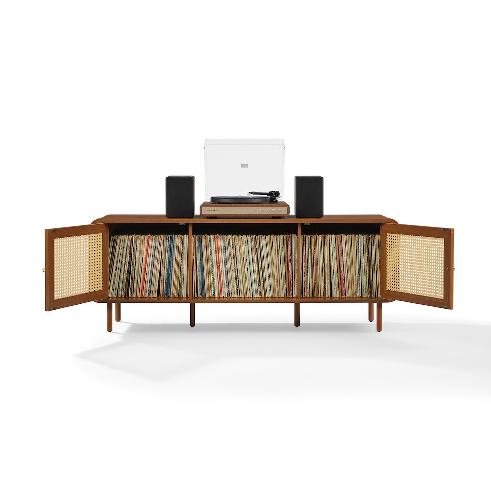 Nora Modern Record Player Cabinet With Vinyl Storage, Rattan Turntable Stand. Picture 4