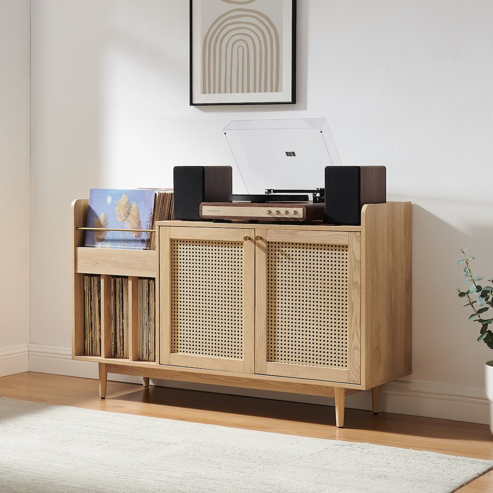 Maeve Record Player Cabinet, Vinyl Storage, Rattan Turntable Stand for Records. Picture 2