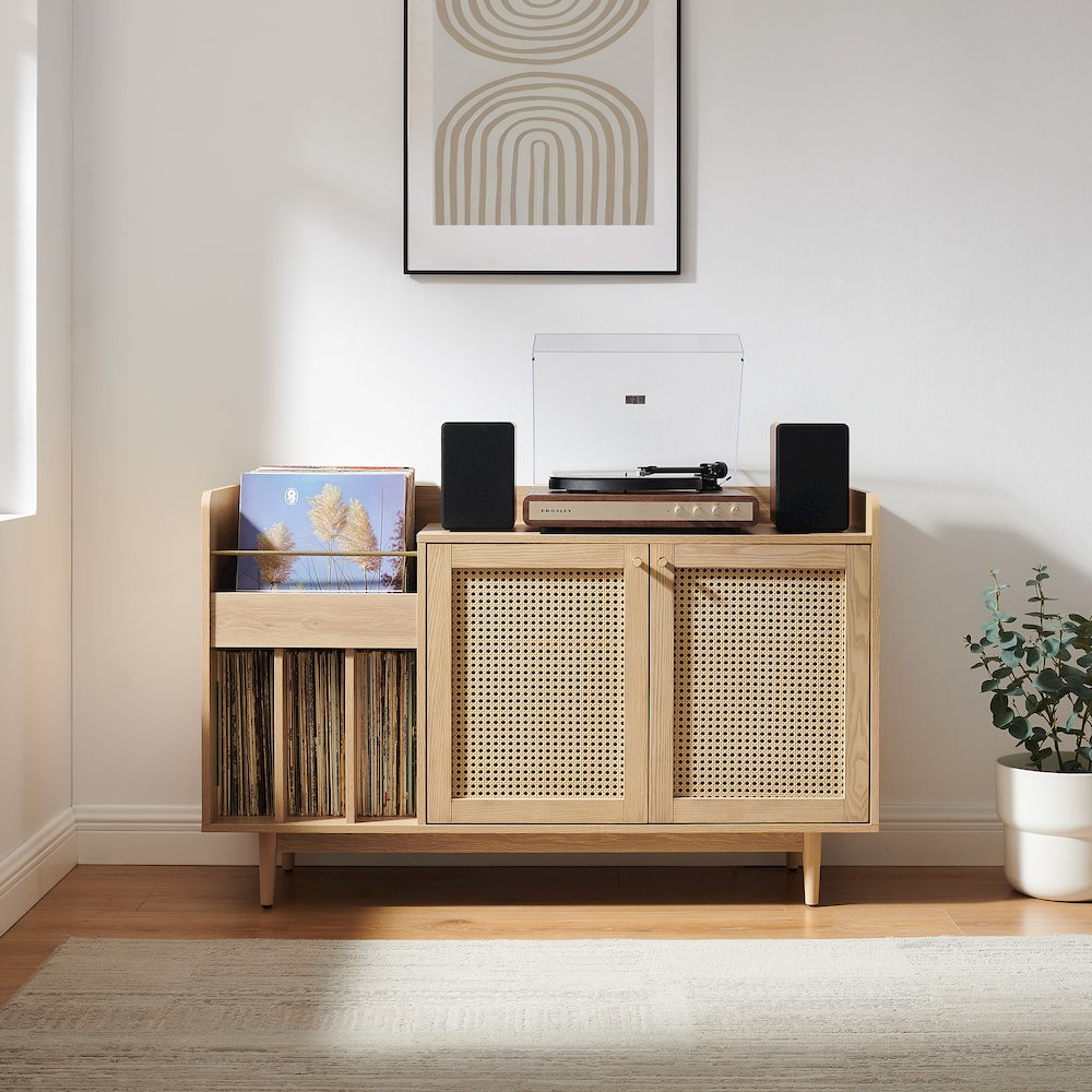 Maeve Record Player Cabinet, Vinyl Storage, Rattan Turntable Stand for Records. Picture 6
