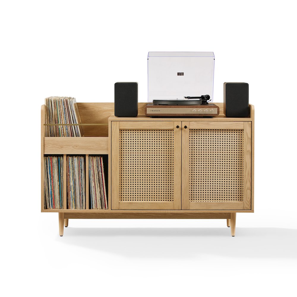 Maeve Record Player Cabinet, Vinyl Storage, Rattan Turntable Stand for Records. Picture 4
