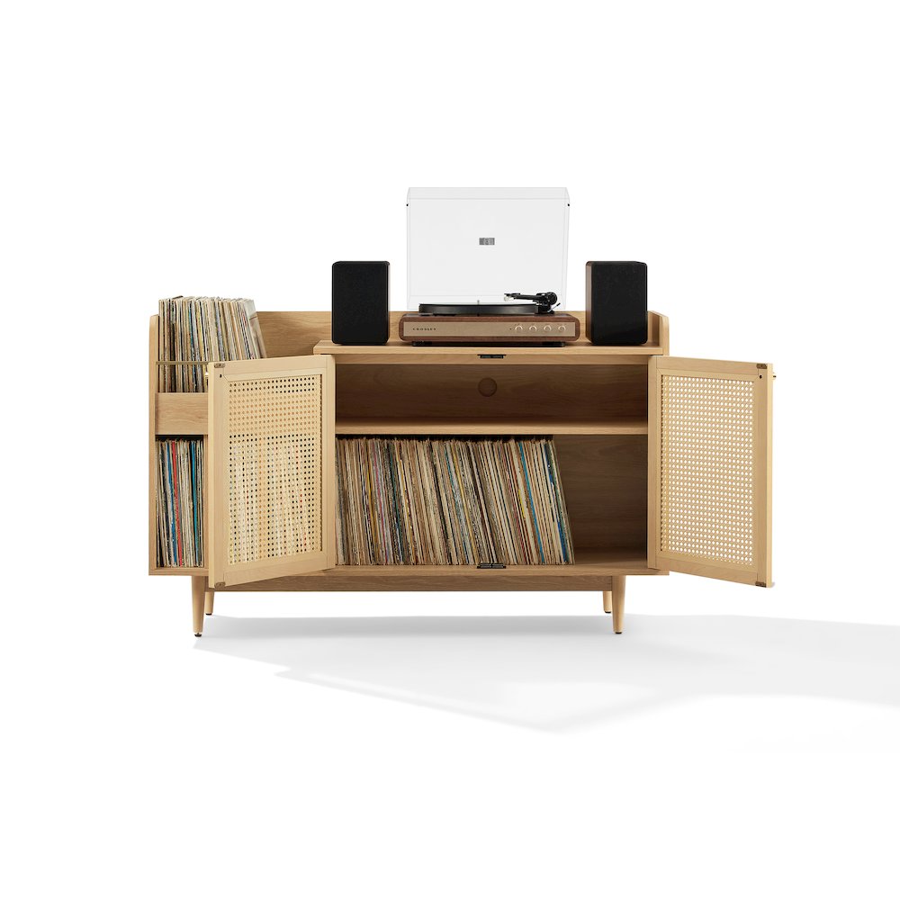 Maeve Record Player Cabinet, Vinyl Storage, Rattan Turntable Stand for Records. Picture 5