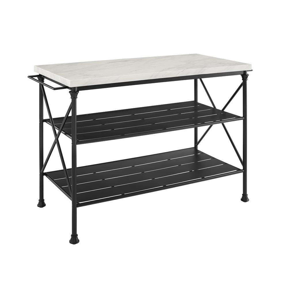 Elegant White Marble Kitchen Island with Sturdy Matte Black Steel Base. Picture 1