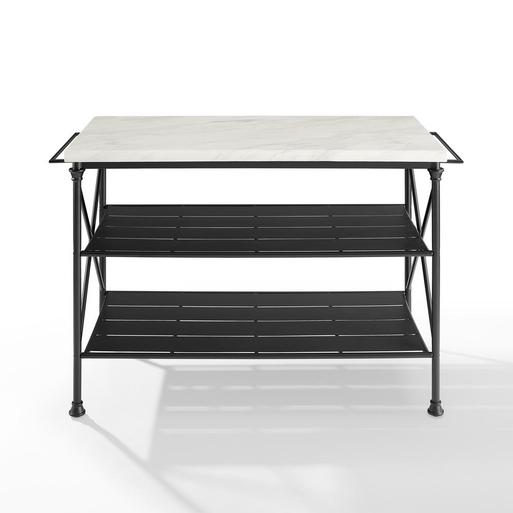 Elegant White Marble Kitchen Island with Sturdy Matte Black Steel Base. Picture 2