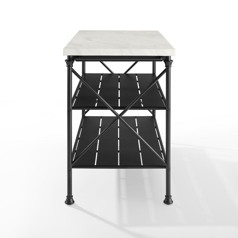 Elegant White Marble Kitchen Island with Sturdy Matte Black Steel Base. Picture 3