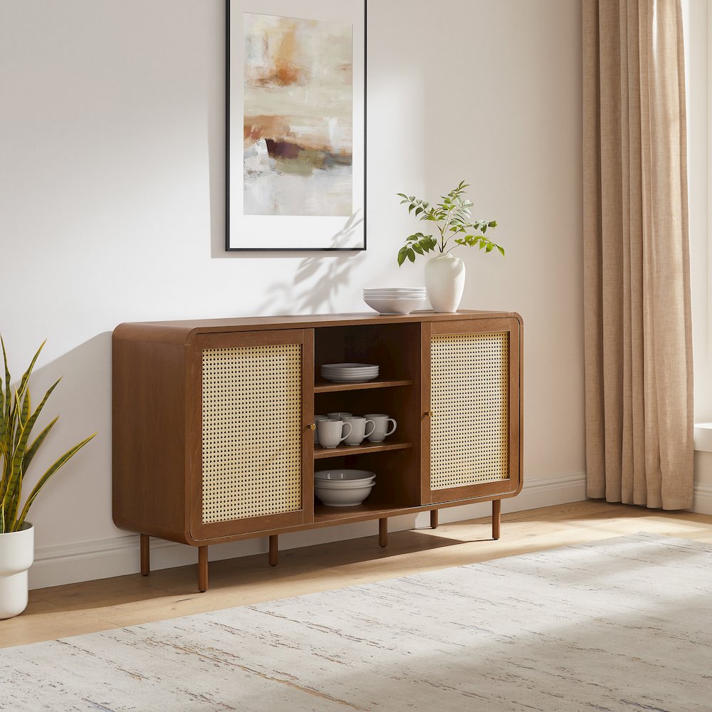 Nora Mid-Century Sideboard, Rattan Buffet Cabinet, TV Stand,Entertainment Center. Picture 2