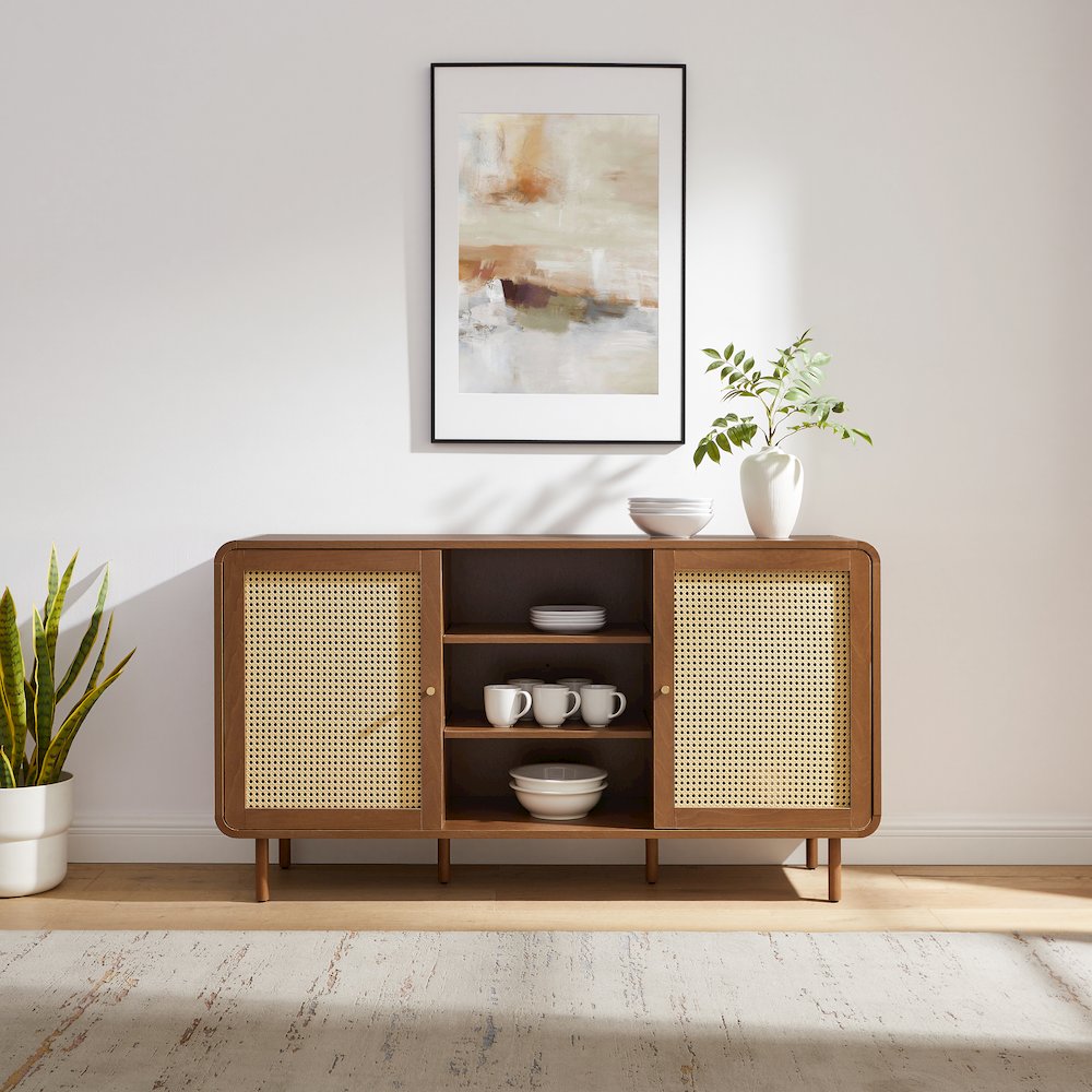 Nora Mid-Century Sideboard, Rattan Buffet Cabinet, TV Stand,Entertainment Center. Picture 6