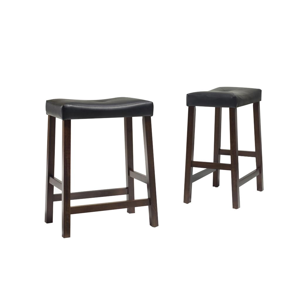 Upholstered Saddle Seat 2Pc Counter Height Bar Stool Set. Picture 1