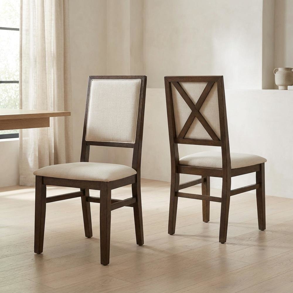 Upholstered Dining Chair Set with Creme Accent - 2 Piece Styling. Picture 2
