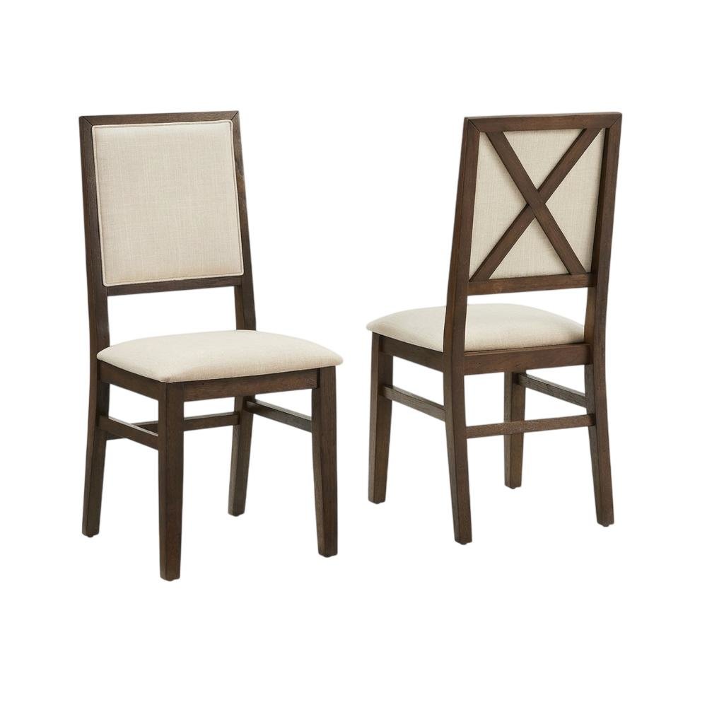 Upholstered Dining Chair Set with Creme Accent - 2 Piece Styling. Picture 1