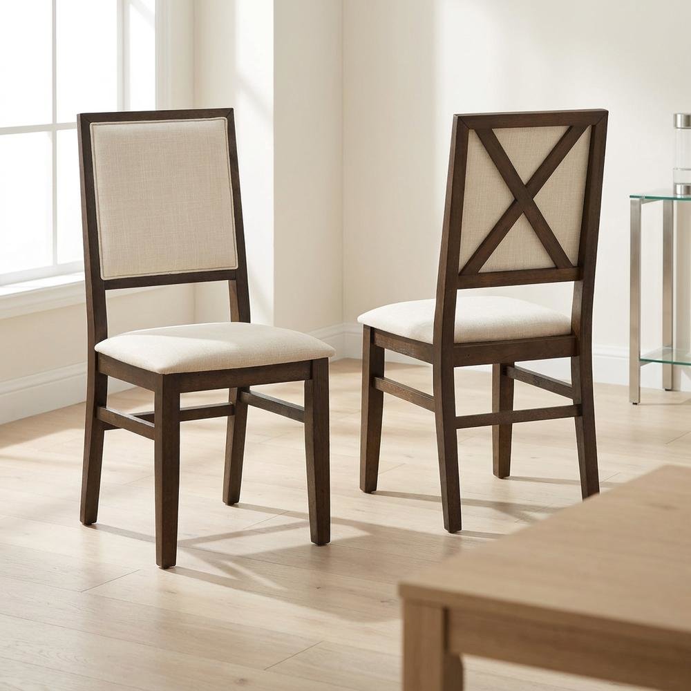 Upholstered Dining Chair Set with Creme Accent - 2 Piece Styling. Picture 3