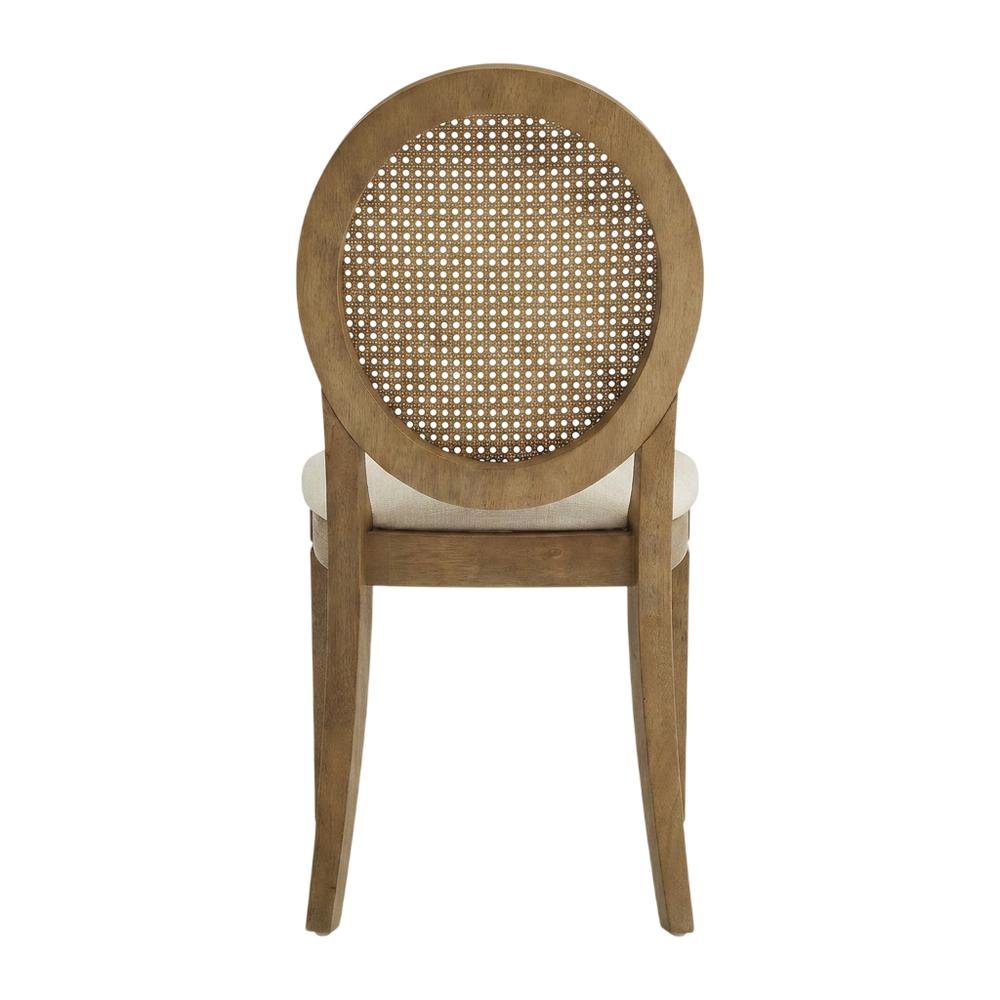 Cane-Back Dining Chair Set with Upholstered Seats and Creme Finish. Picture 4