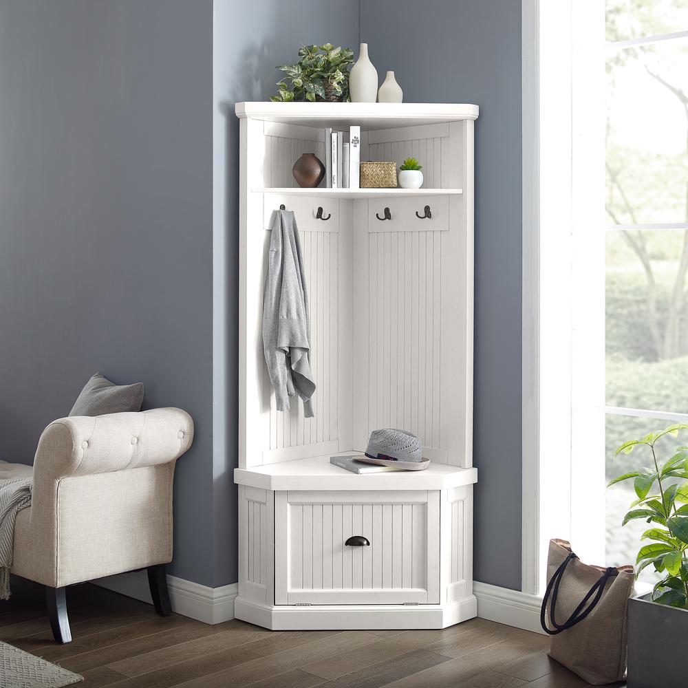 Seaside Corner Hall Tree Distressed White. Picture 4