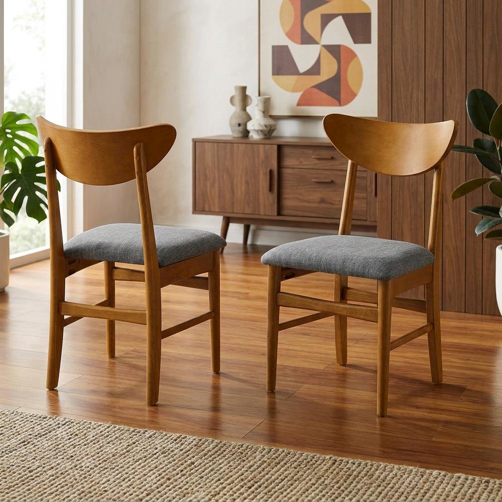 Wood Dining Chairs with Upholstered Seats and Backrest, Stylish Kitchen Seating. Picture 2
