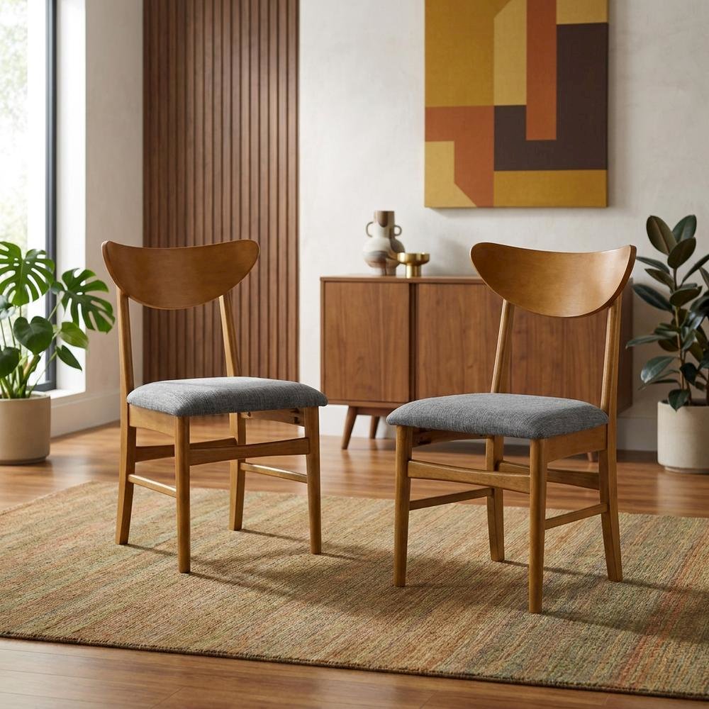 Wood Dining Chairs with Upholstered Seats and Backrest, Stylish Kitchen Seating. Picture 3