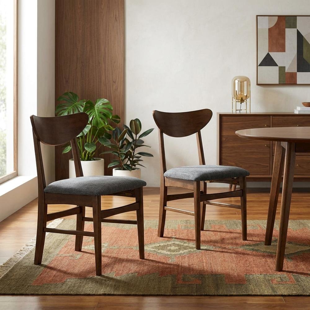 Wood Dining Chairs with Upholstered Seats and Curved Backrest, Set of 2. Picture 2