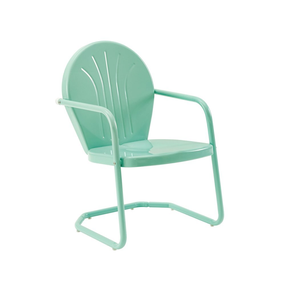 Aqua Blue Metal Patio Chair with Gloss Finish – Decorative Retro Style. Picture 1