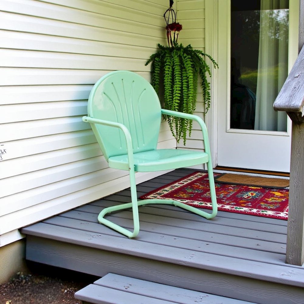 Aqua Blue Metal Patio Chair with Gloss Finish – Decorative Retro Style. Picture 2