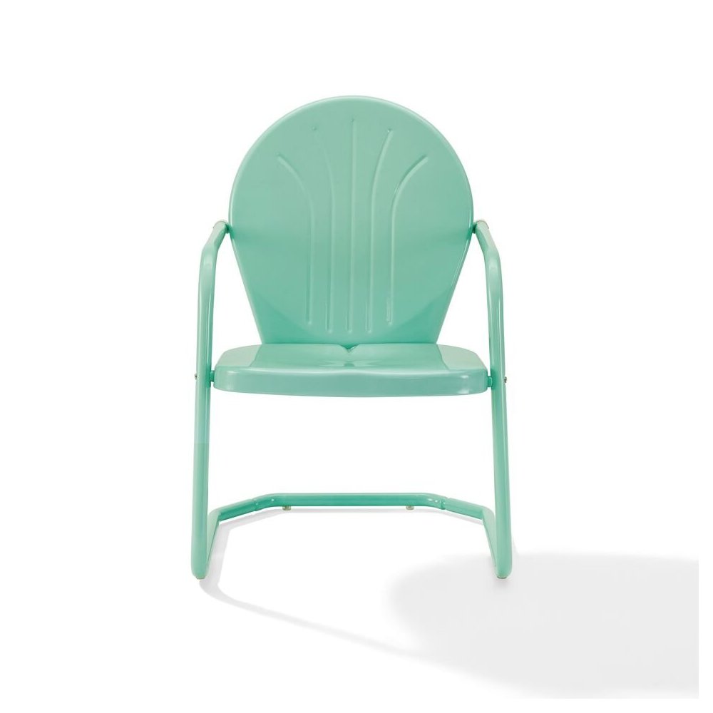 Aqua Blue Metal Patio Chair with Gloss Finish – Decorative Retro Style. Picture 4