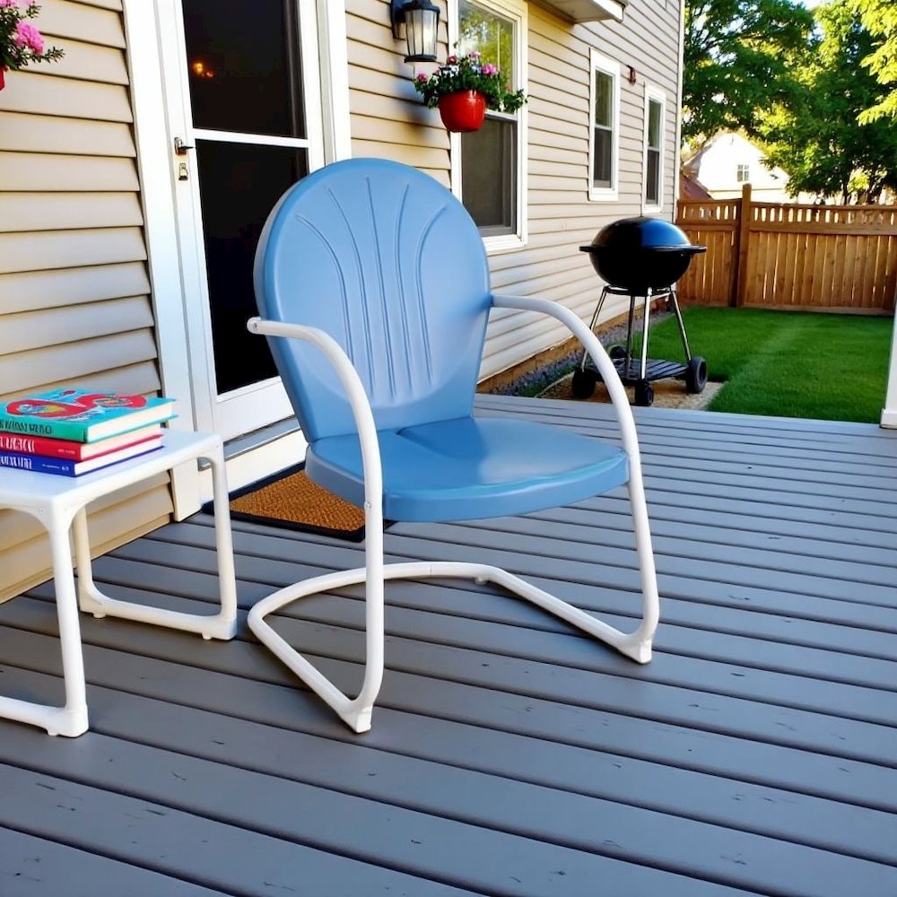 Sky Blue Metal Patio Chair with Gloss Finish – Decorative Retro Style. Picture 2