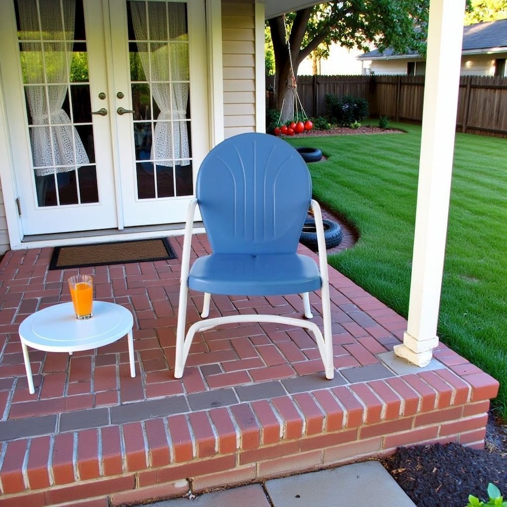 Sky Blue Metal Patio Chair with Gloss Finish – Decorative Retro Style. Picture 3