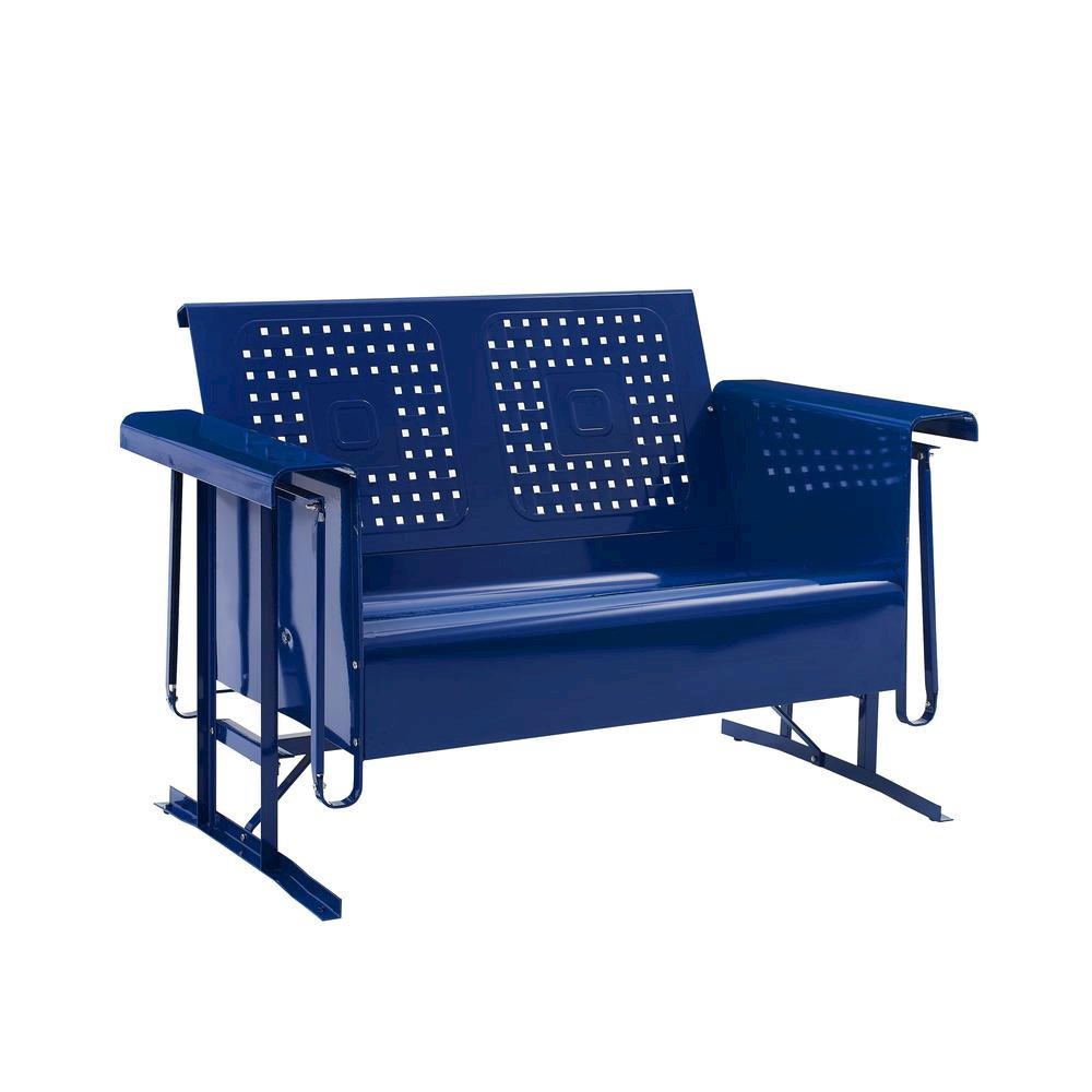 Navy Metal Patio Glider Bench – Outdoor Seating for Two with Retro