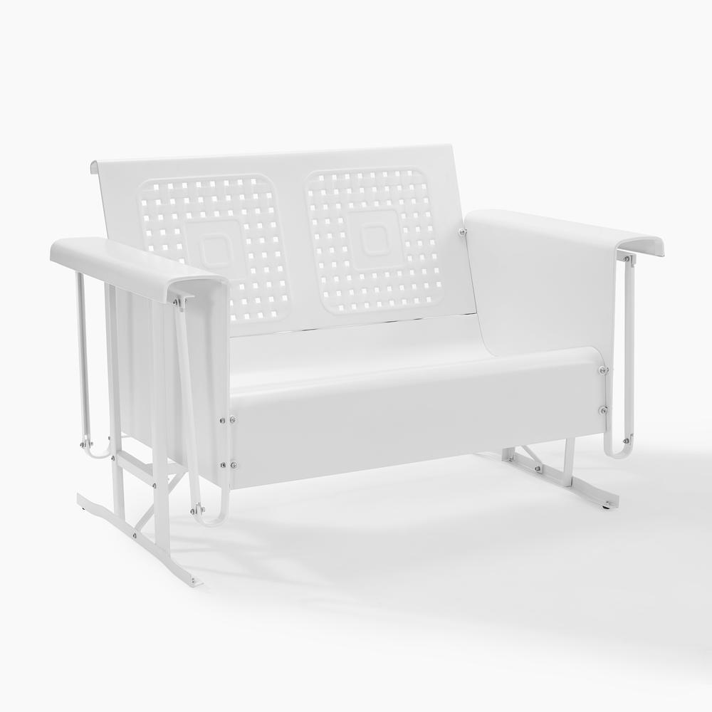 Bates Outdoor Metal Loveseat Glider White. Picture 1