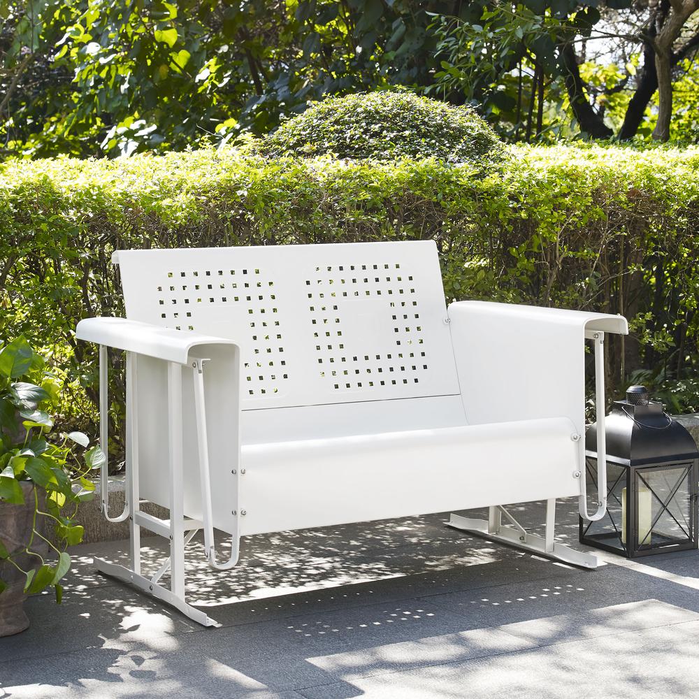 Bates Outdoor Metal Loveseat Glider White. Picture 4