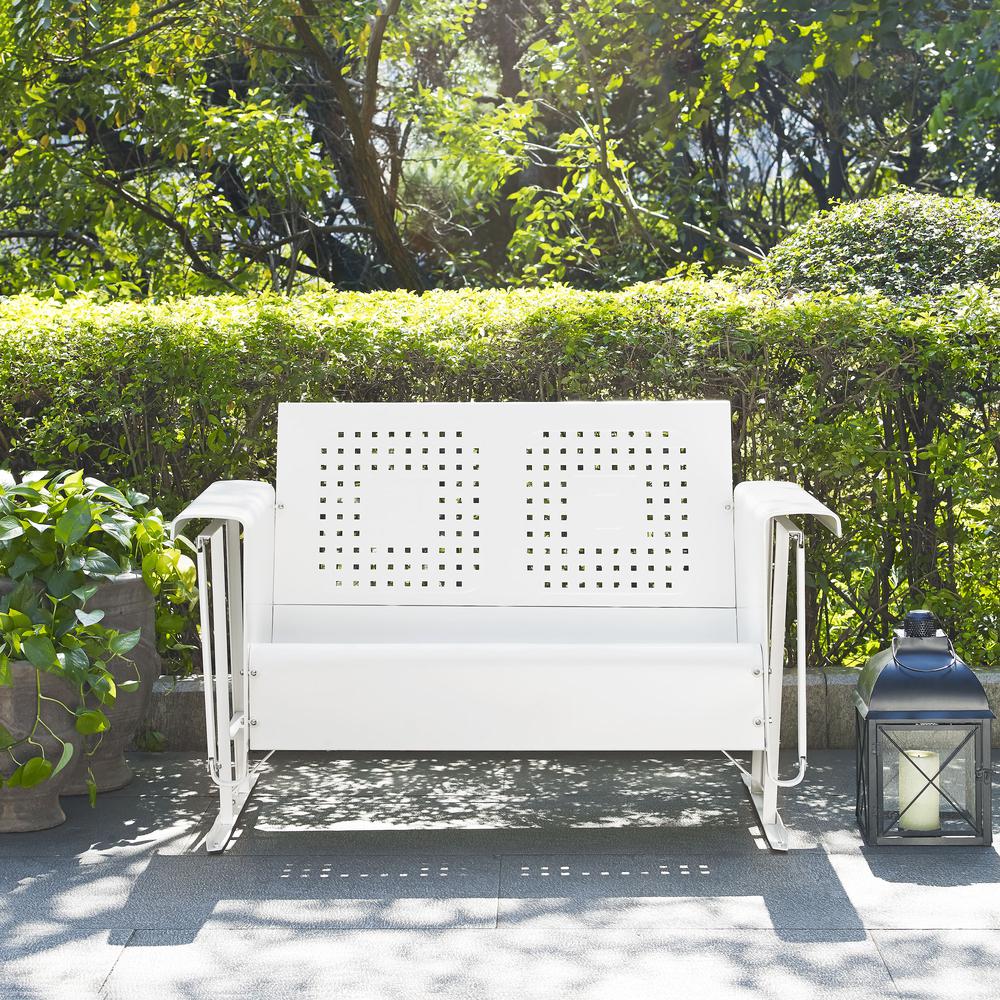 Bates Outdoor Metal Loveseat Glider White. Picture 5