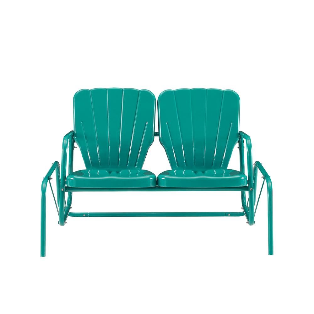Turquoise Outdoor Loveseat Glider – Retro Furniture Seating for Two People. Picture 1