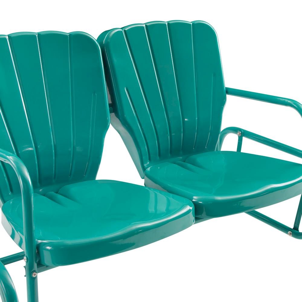 Turquoise Outdoor Loveseat Glider – Retro Furniture Seating for Two People. Picture 6