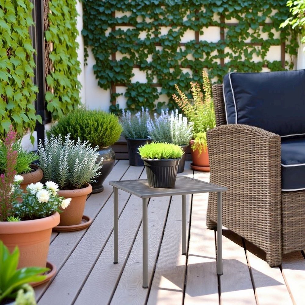 Brown Metal Side Table for Patio – Small Outdoor Pool Side Table. Picture 2